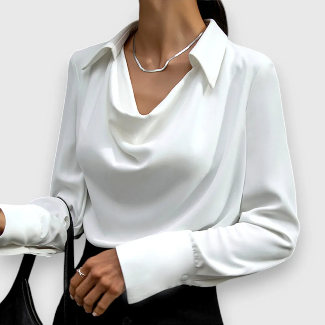 Bridget |  Long Sleeve Collar Draped Blouse