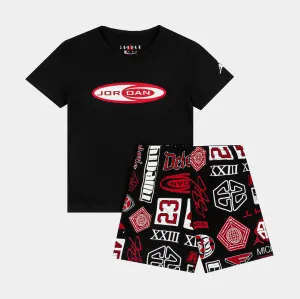 Brooklyn All Over Print Short Preschool Set (Black/Red)
