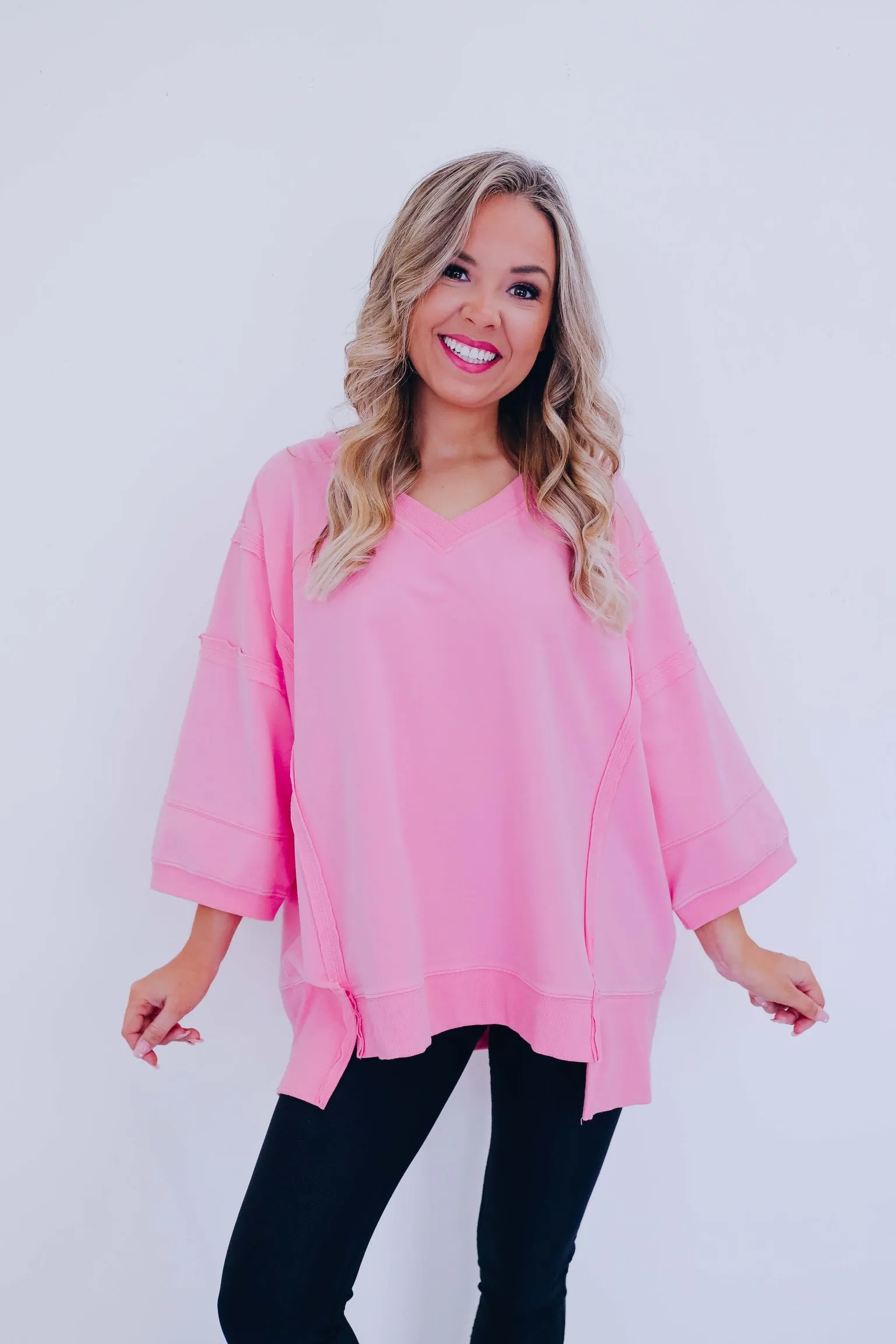 Brooks Bleach Washed V-Neck Top - Light Pink