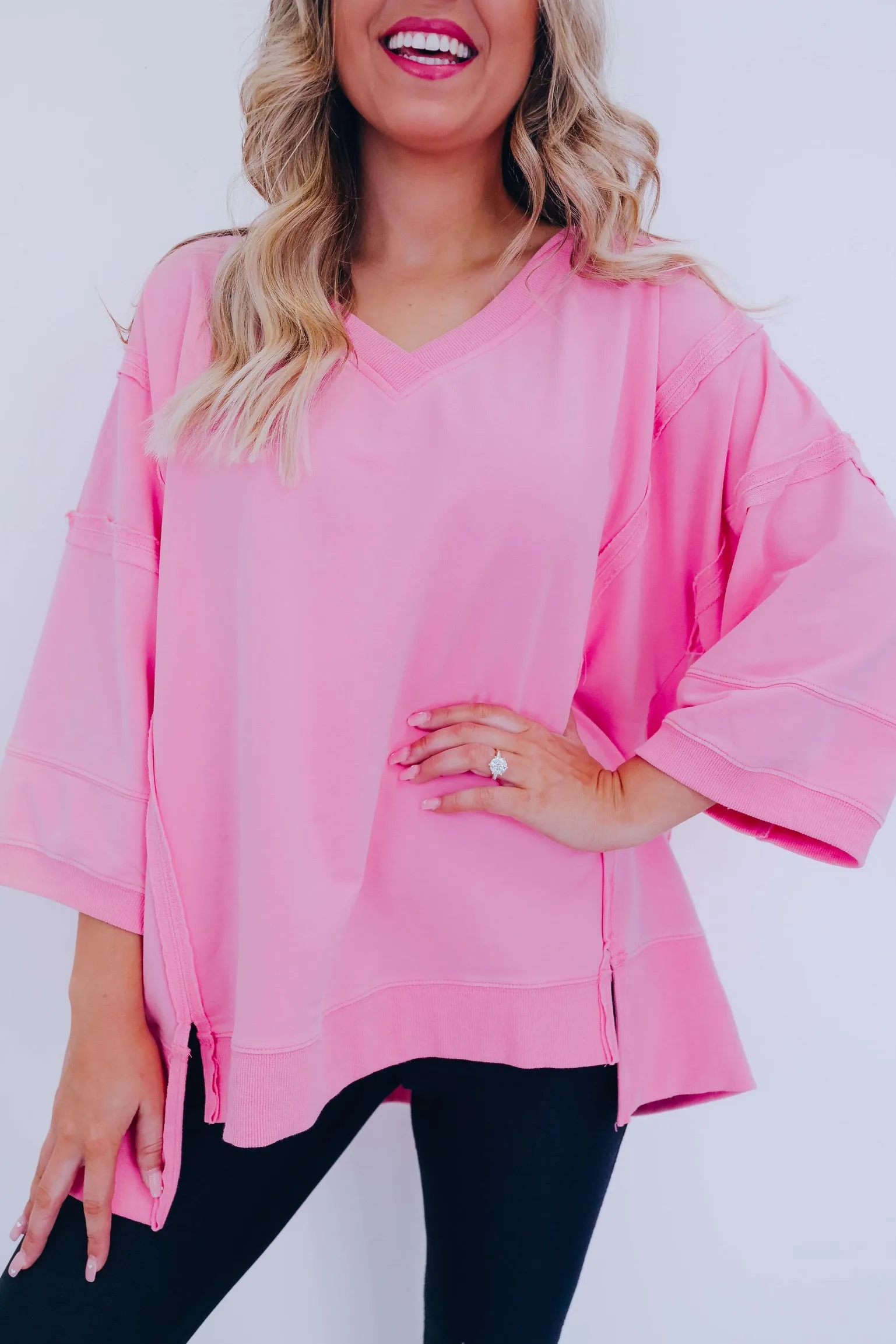 Brooks Bleach Washed V-Neck Top - Light Pink
