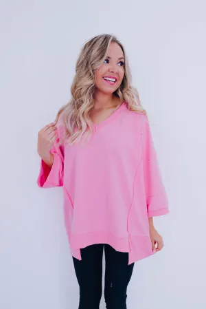 Brooks Bleach Washed V-Neck Top - Light Pink