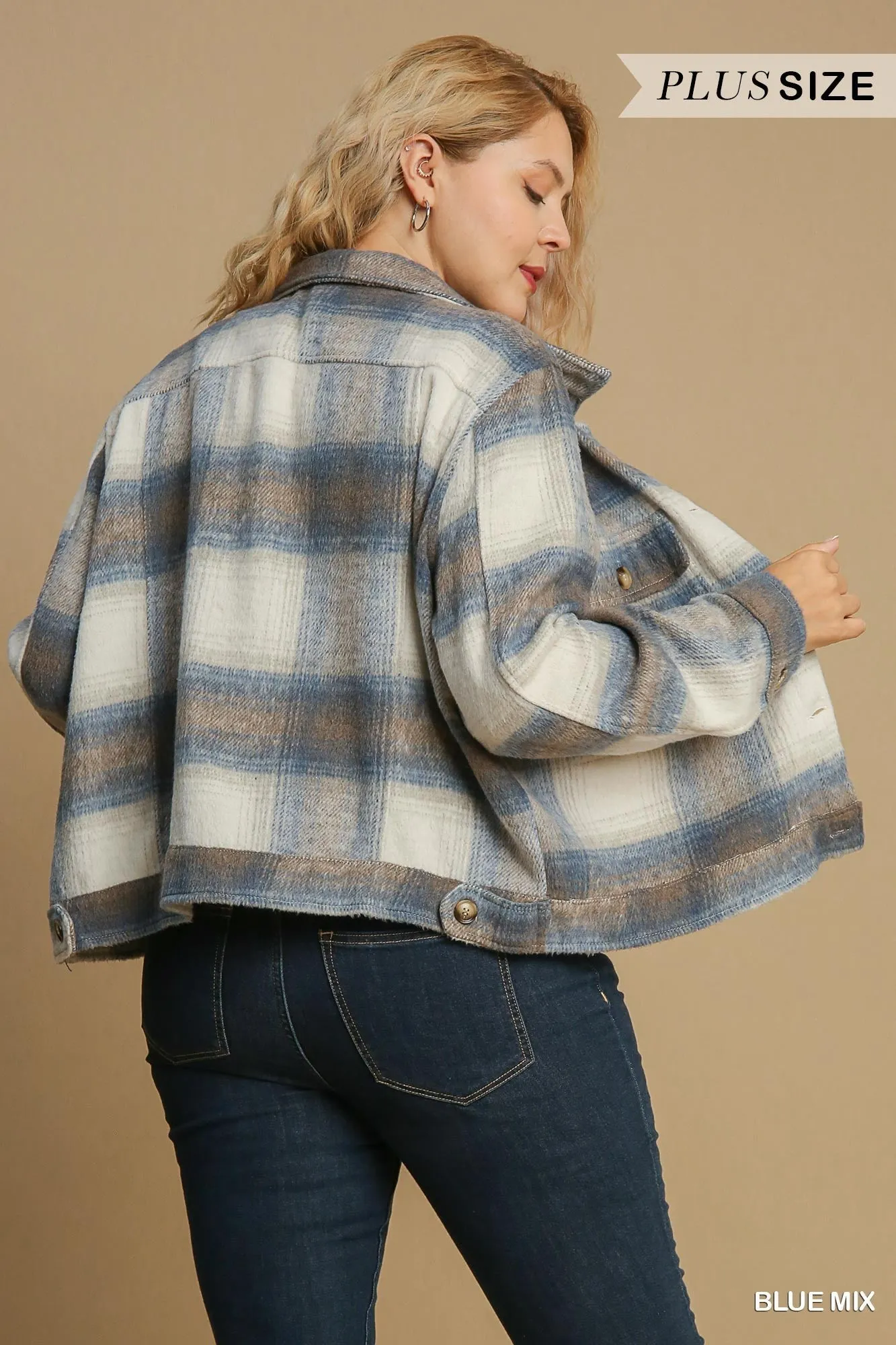 BRUSHED TWILL PLAID CROPPED JACKET