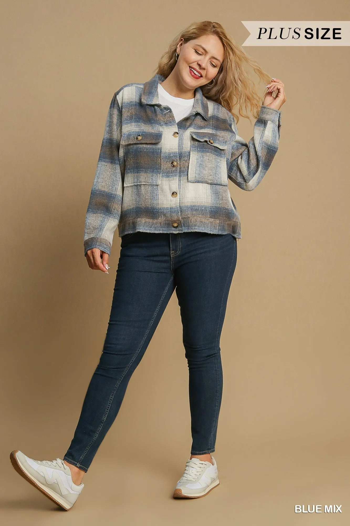 BRUSHED TWILL PLAID CROPPED JACKET