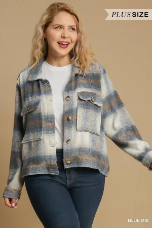 BRUSHED TWILL PLAID CROPPED JACKET