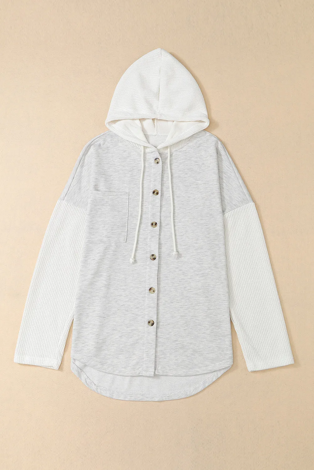Button Up Knitted Sleeves Hooded Jacket