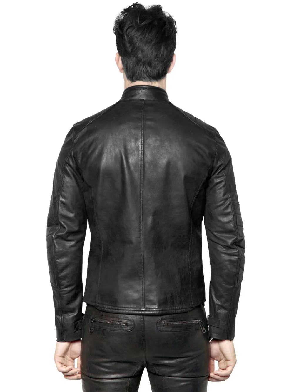 Cafe Racer Quilted Genuine Leather Jacket for Men