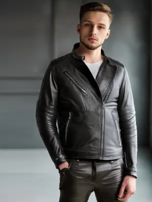 Cafe Racer Quilted Genuine Leather Jacket for Men