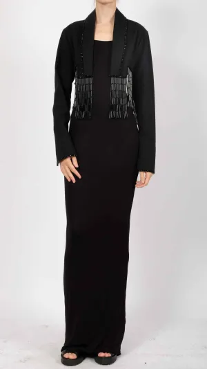 Canvas Crop Blazer with Stones and Fringes