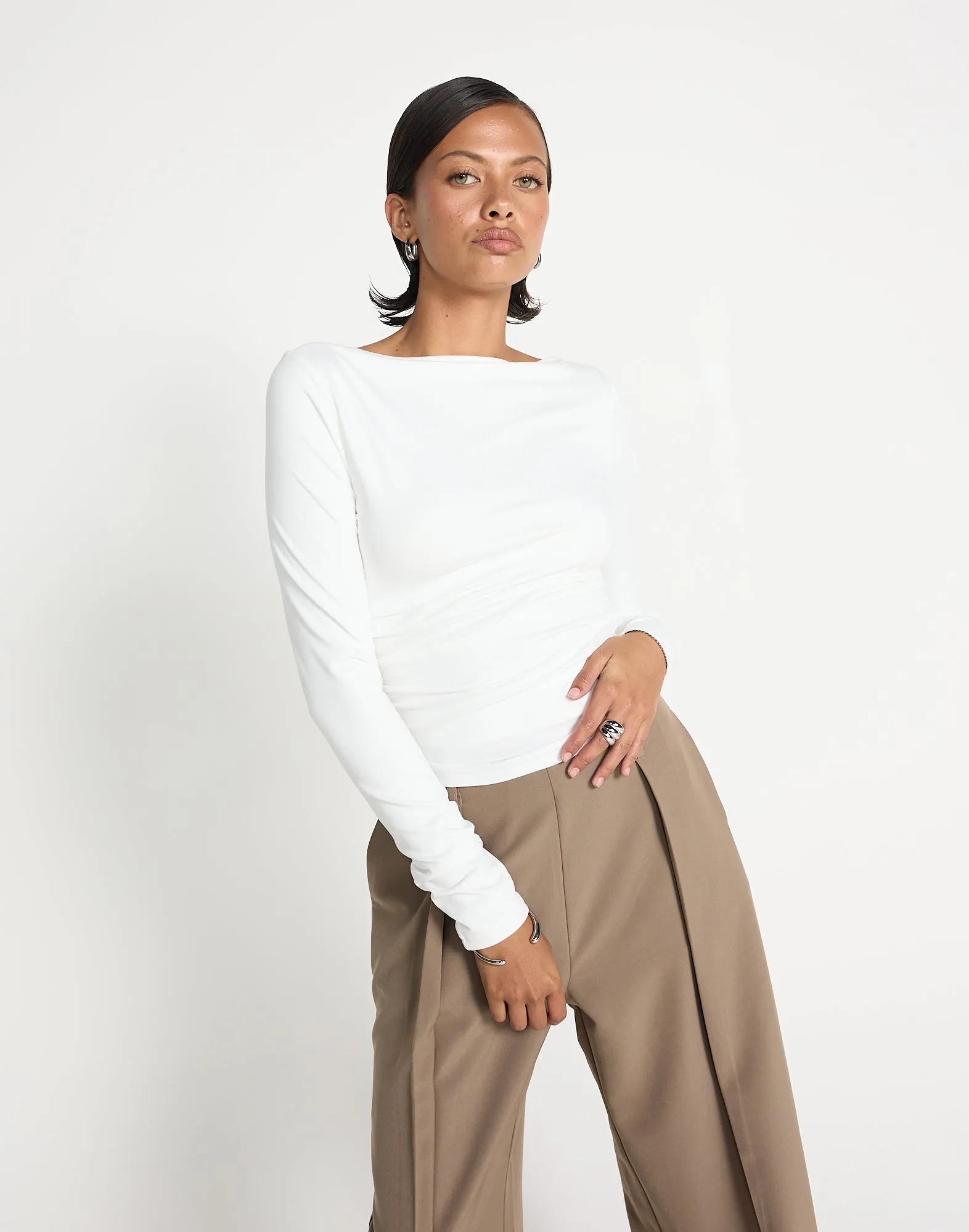 Caprice Long Sleeve Top (White)