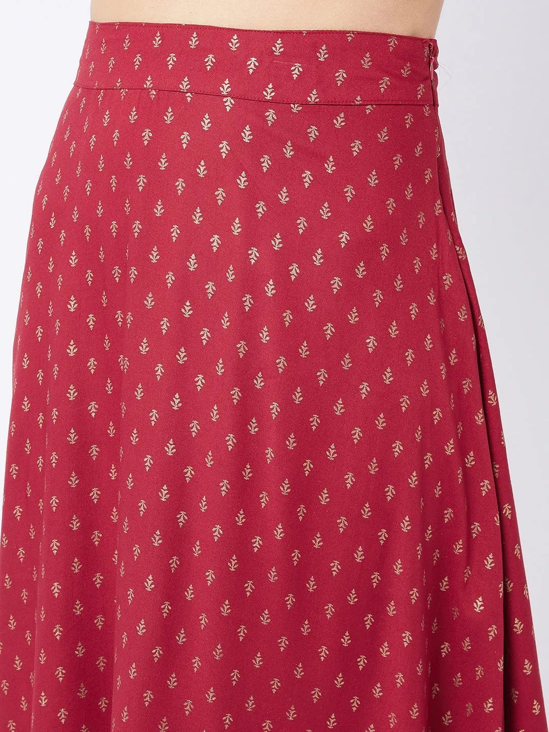 Carmine Pink Gold Print Long Skirt