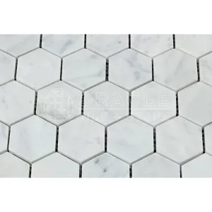 Carrara White Italian (Bianco Carrara) Marble 2 inch Hexagon Mosaic Tile, Polished
