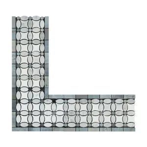 Carrara White Italian (Bianco Carrara) Marble Florida Flower Border Corner (with Blue & Gray Marble, Polished)
