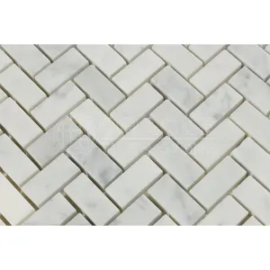 Carrara White Italian (Bianco Carrara) Marble Mini-Herringbone Mosaic Tile, Polished