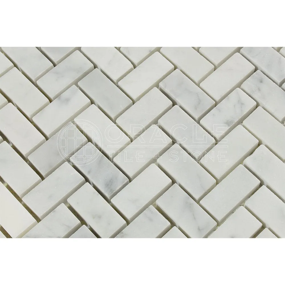 Carrara White Italian (Bianco Carrara) Marble Mini-Herringbone Mosaic Tile, Polished