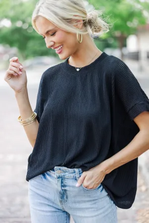Catch On Black Ribbed Top