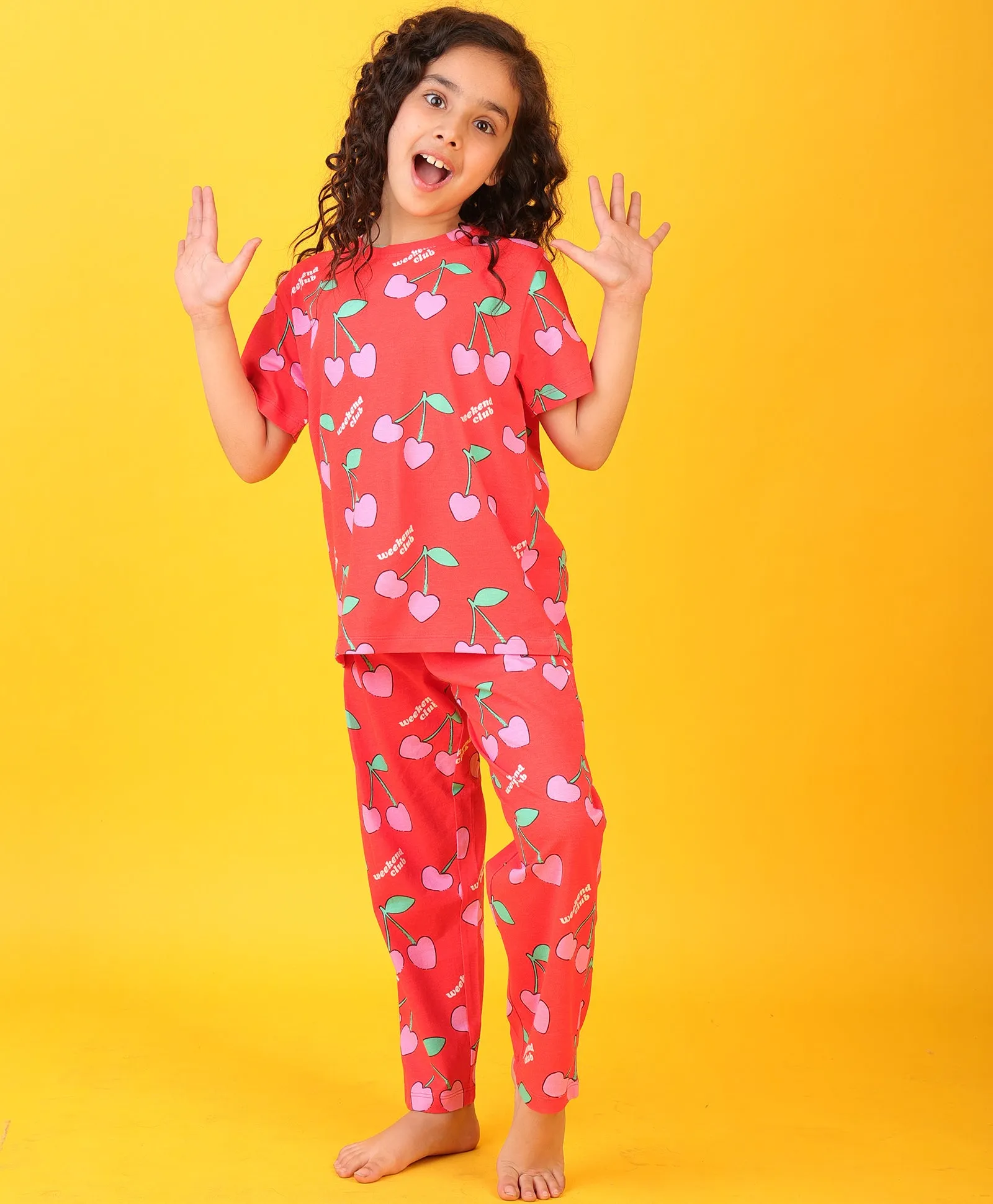 CHERRY RED SHORT SLEEVES PYJAMA SET - RED