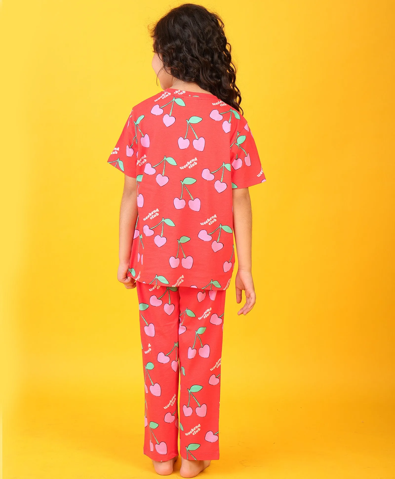 CHERRY RED SHORT SLEEVES PYJAMA SET - RED