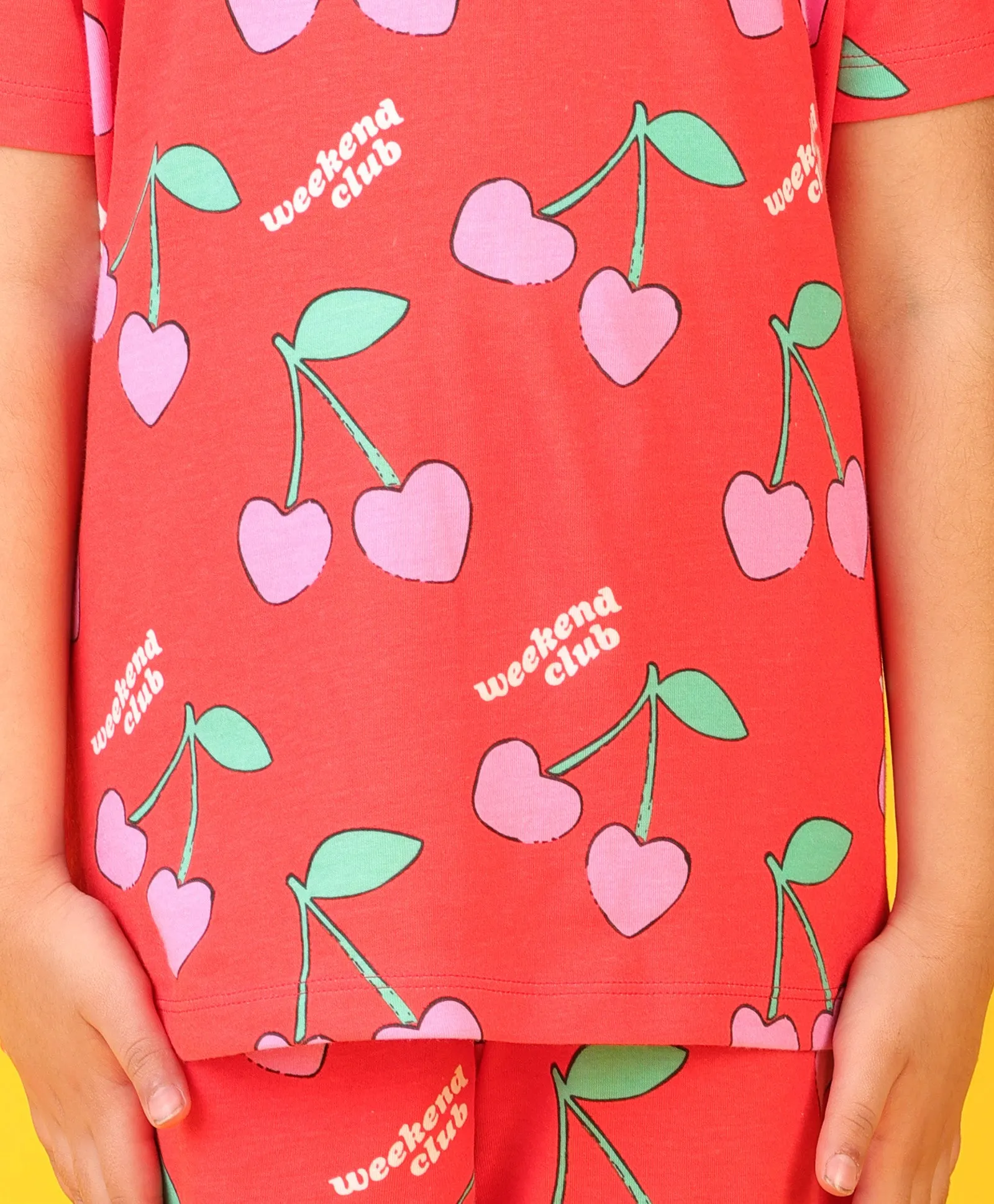 CHERRY RED SHORT SLEEVES PYJAMA SET - RED