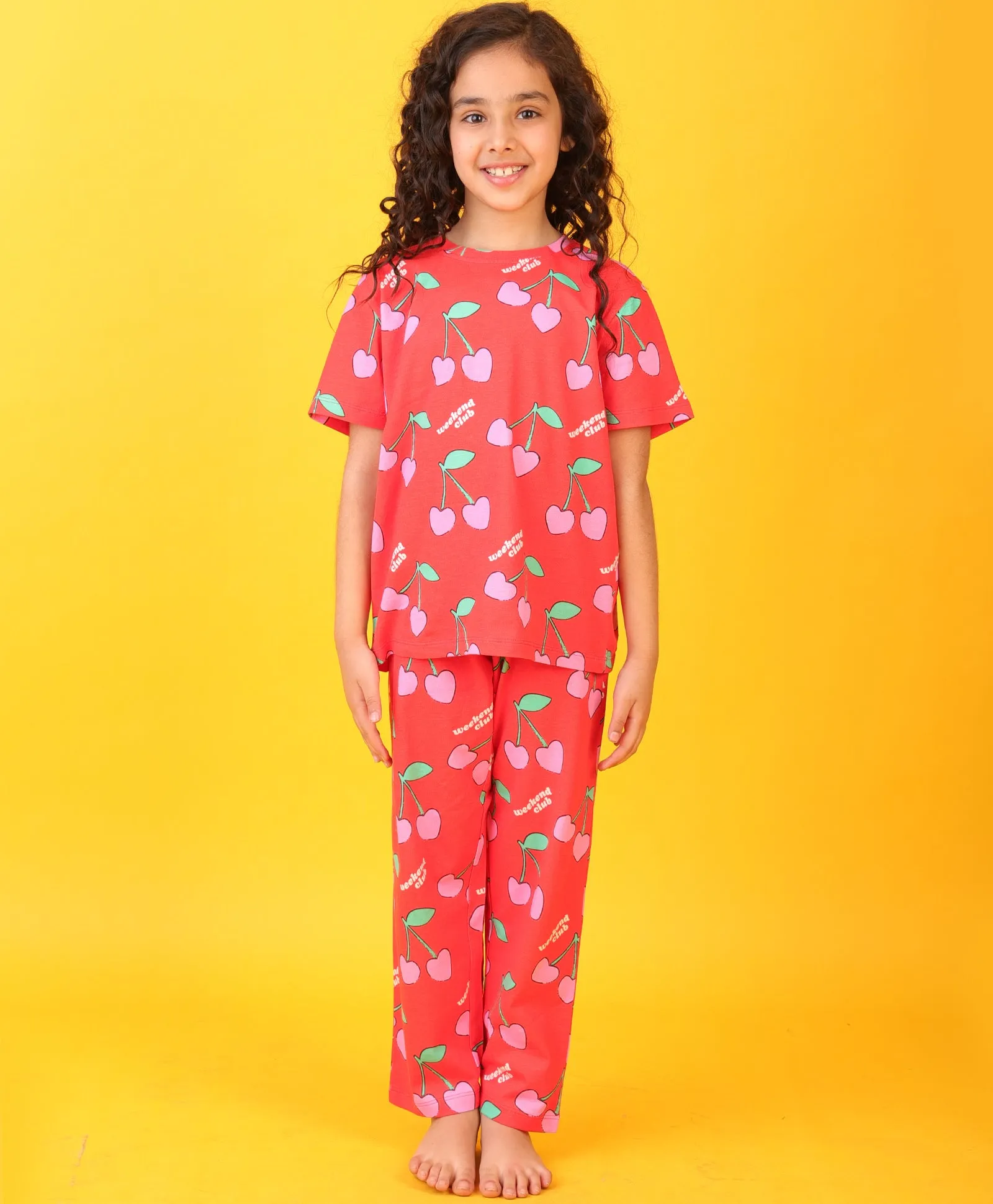 CHERRY RED SHORT SLEEVES PYJAMA SET - RED