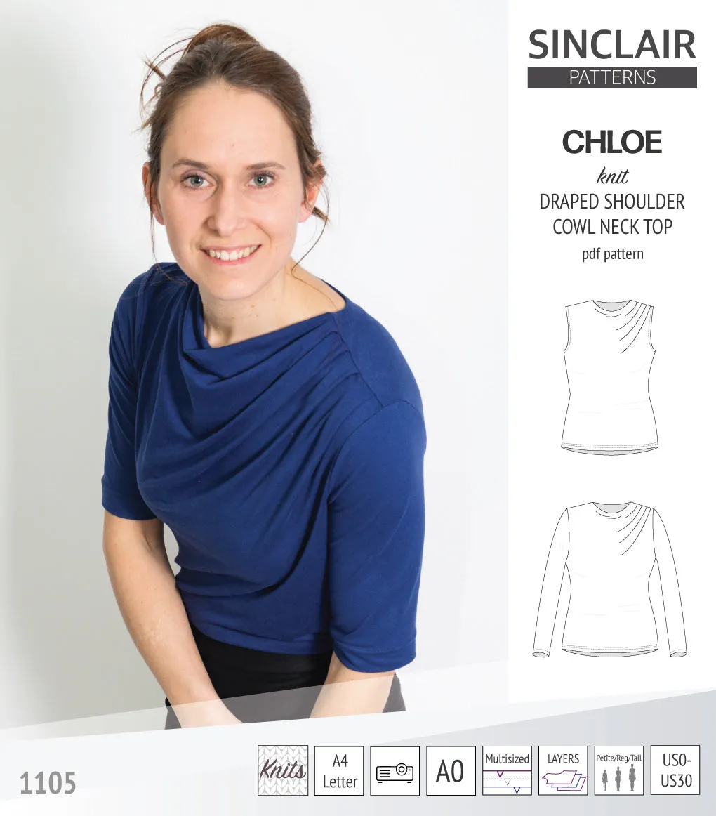 Chloe draped shoulder top with a high cowl neck (PDF)