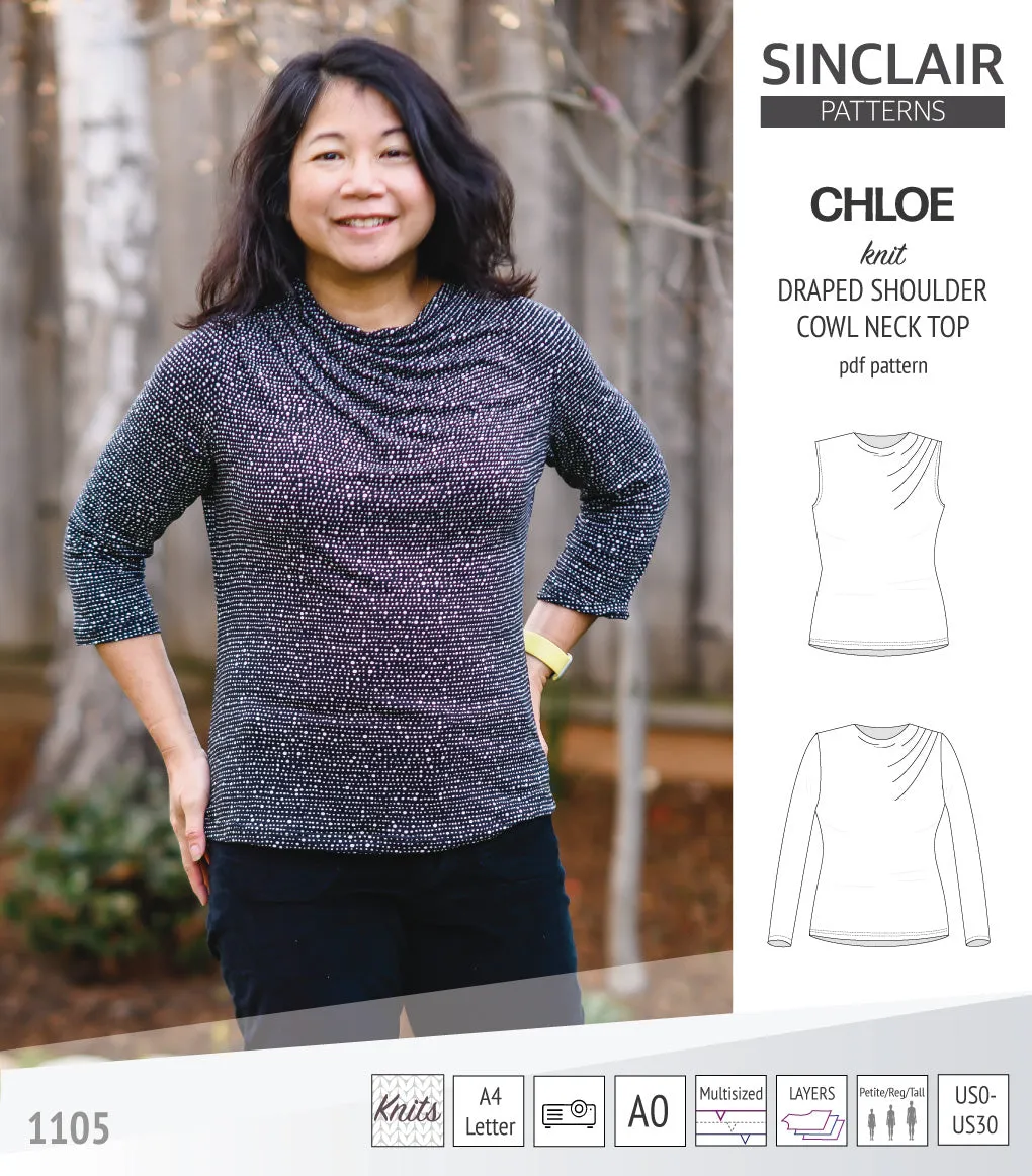 Chloe draped shoulder top with a high cowl neck (PDF)