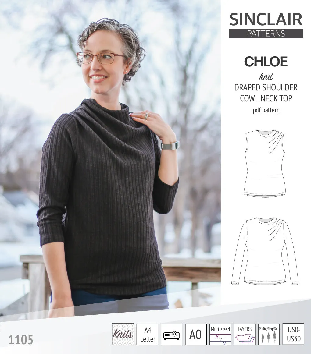 Chloe draped shoulder top with a high cowl neck (PDF)