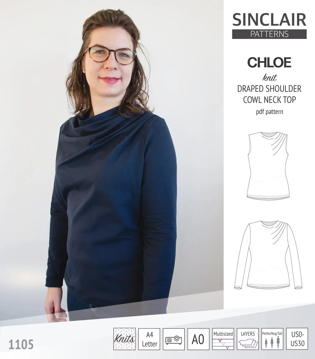 Chloe draped shoulder top with a high cowl neck (PDF)