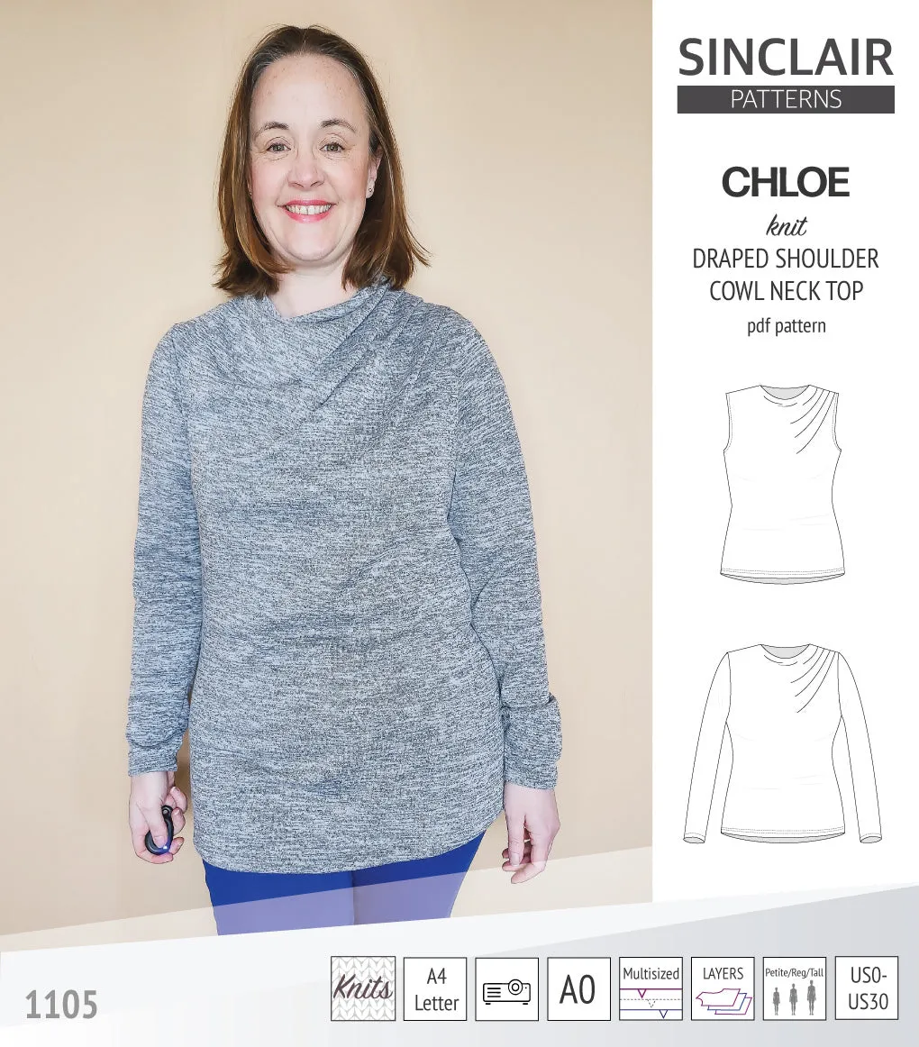 Chloe draped shoulder top with a high cowl neck (PDF)