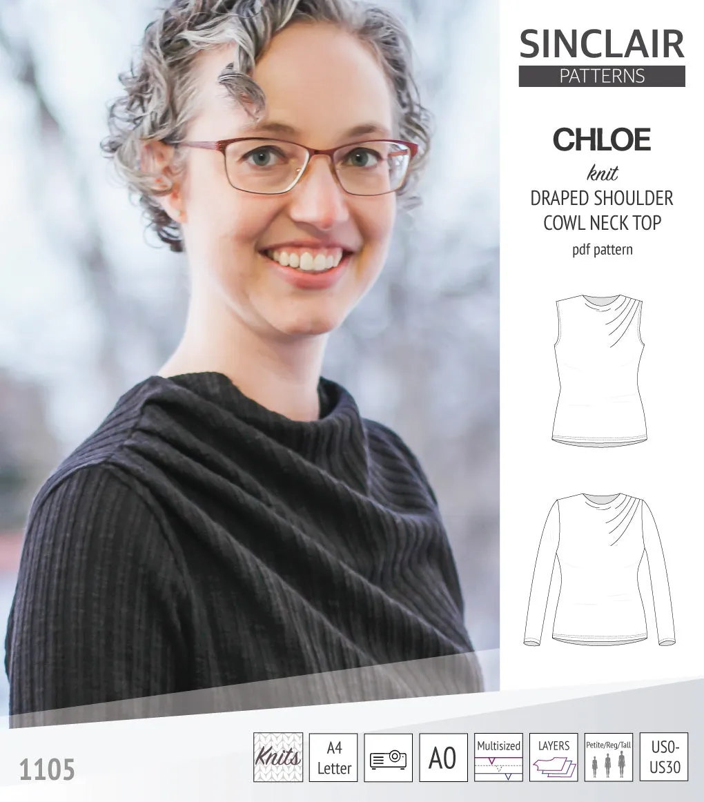 Chloe draped shoulder top with a high cowl neck (PDF)