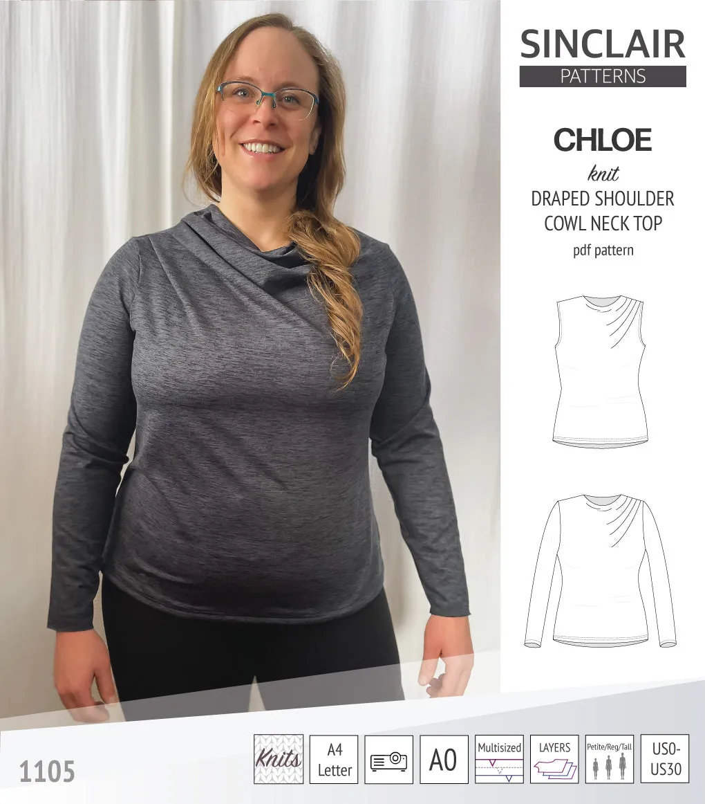 Chloe draped shoulder top with a high cowl neck (PDF)