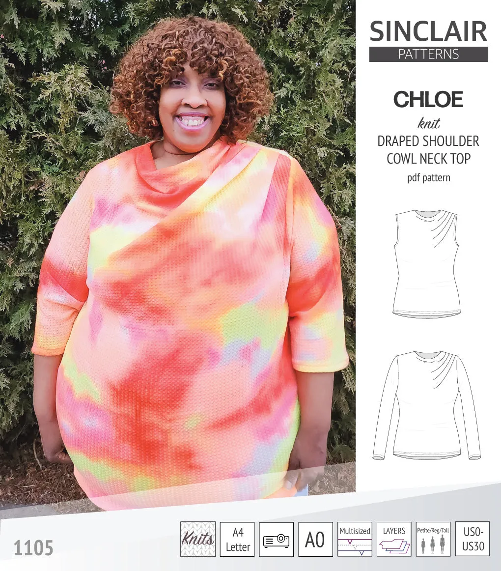 Chloe draped shoulder top with a high cowl neck (PDF)