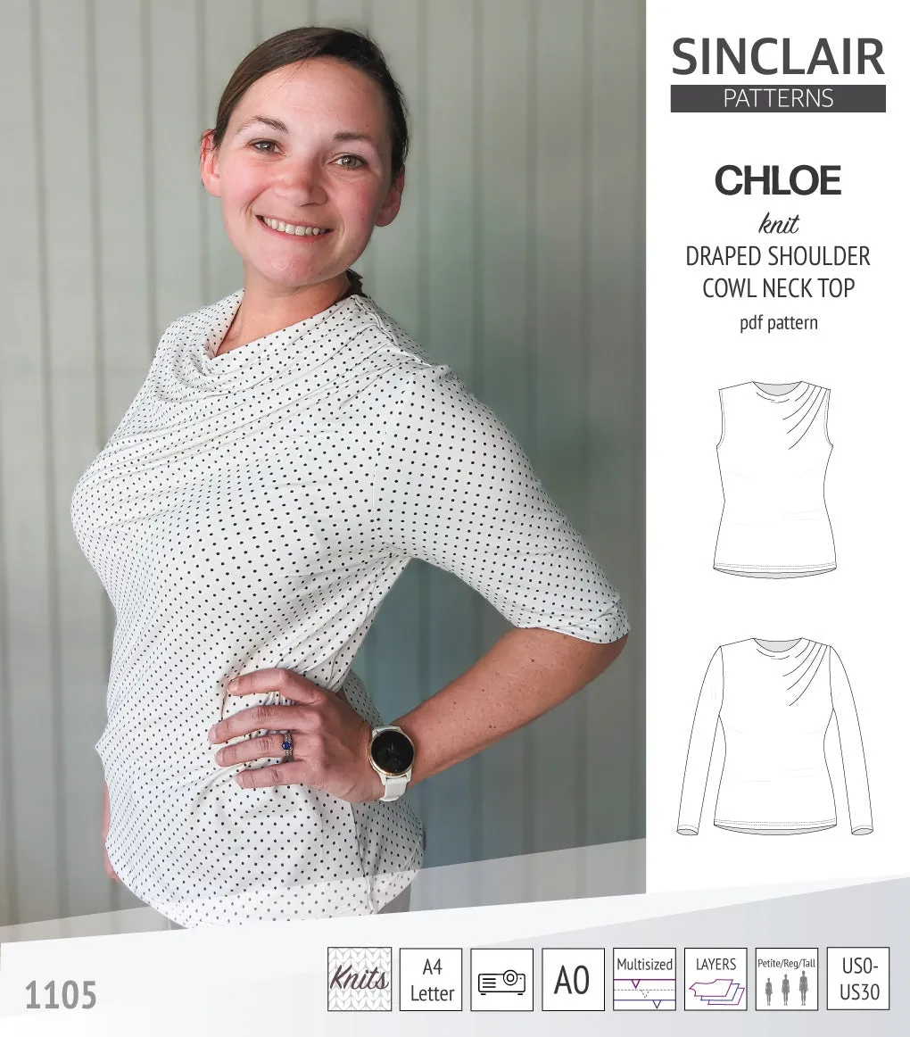 Chloe draped shoulder top with a high cowl neck (PDF)