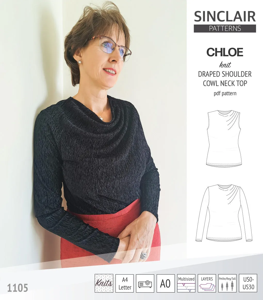 Chloe draped shoulder top with a high cowl neck (PDF)