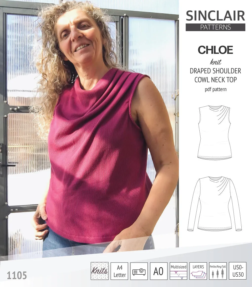 Chloe draped shoulder top with a high cowl neck (PDF)