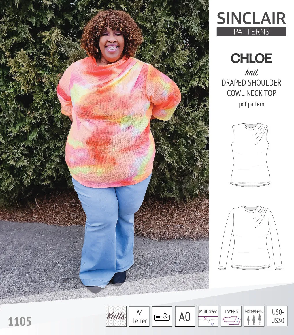 Chloe draped shoulder top with a high cowl neck (PDF)