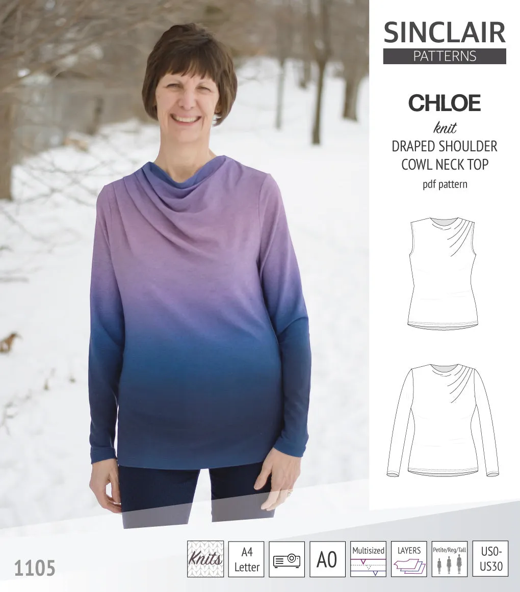 Chloe draped shoulder top with a high cowl neck (PDF)