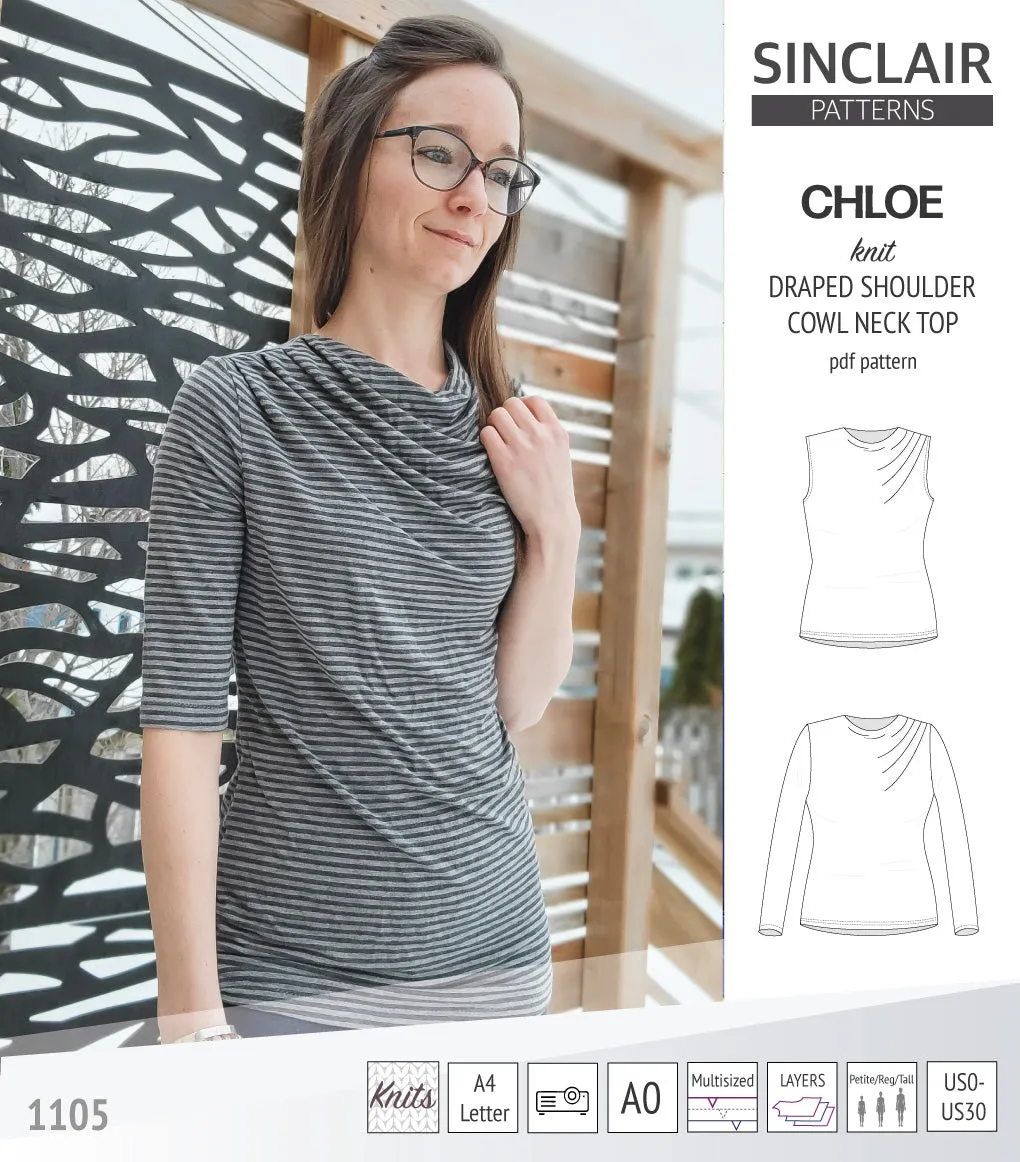 Chloe draped shoulder top with a high cowl neck (PDF)
