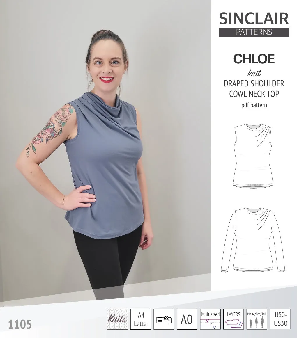 Chloe draped shoulder top with a high cowl neck (PDF)
