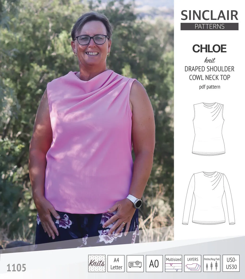 Chloe draped shoulder top with a high cowl neck (PDF)