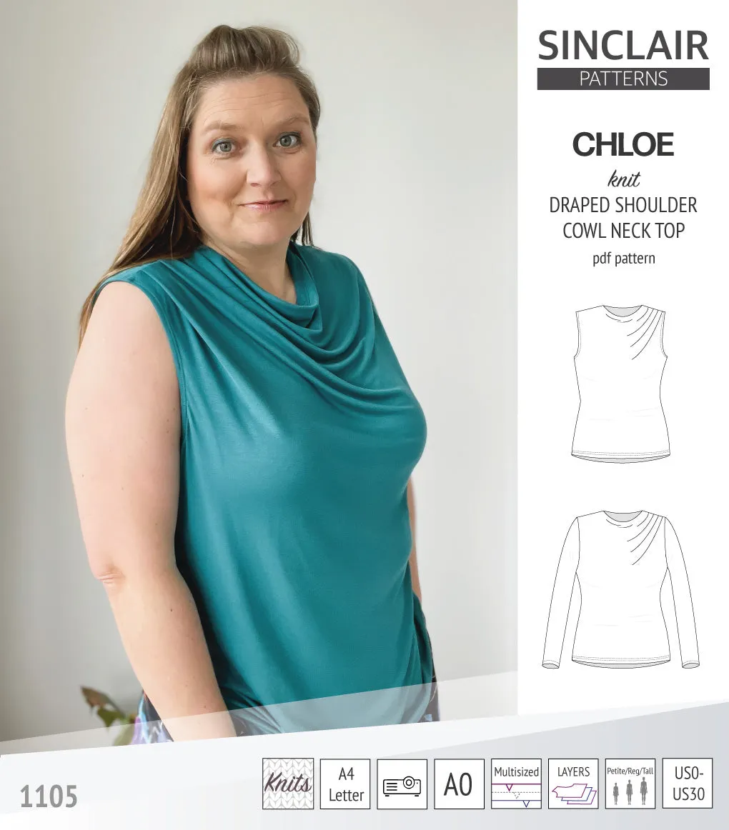 Chloe draped shoulder top with a high cowl neck (PDF)