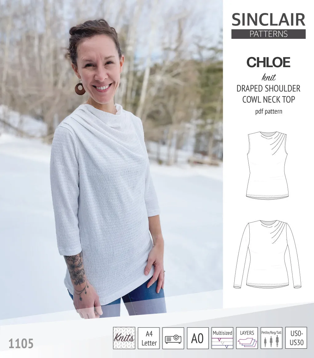 Chloe draped shoulder top with a high cowl neck (PDF)