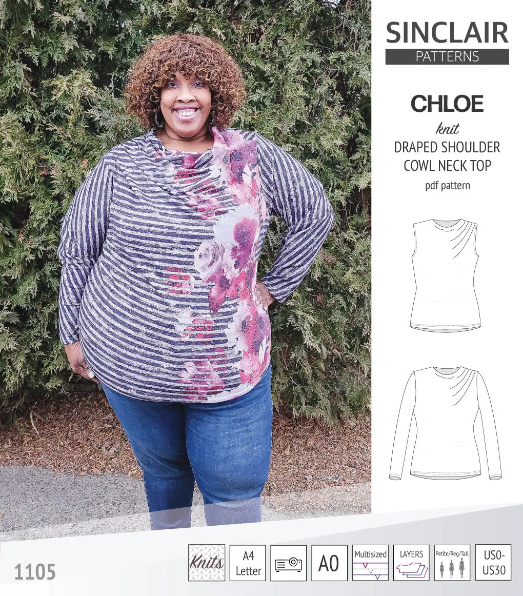 Chloe draped shoulder top with a high cowl neck (PDF)
