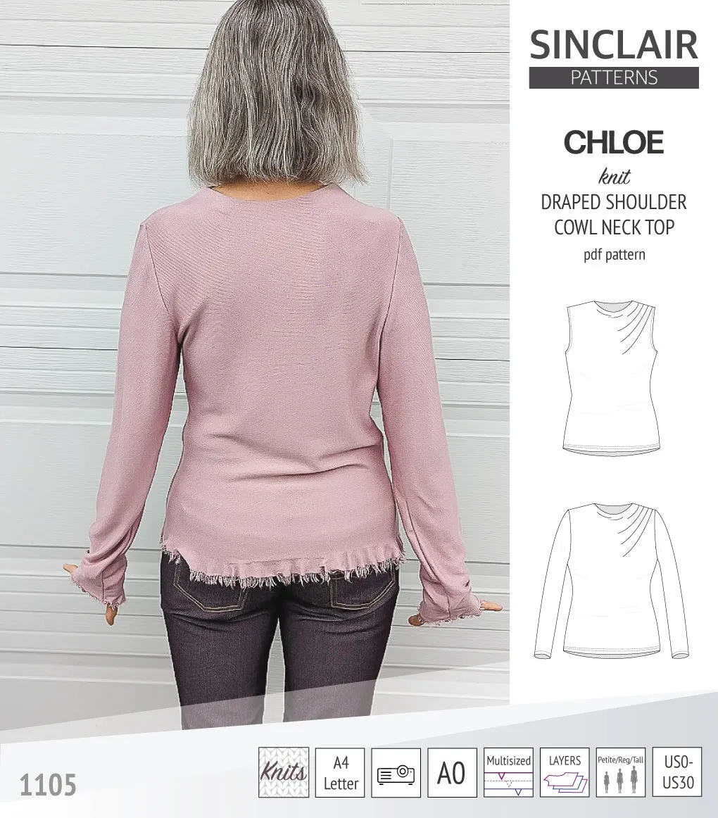 Chloe draped shoulder top with a high cowl neck (PDF)
