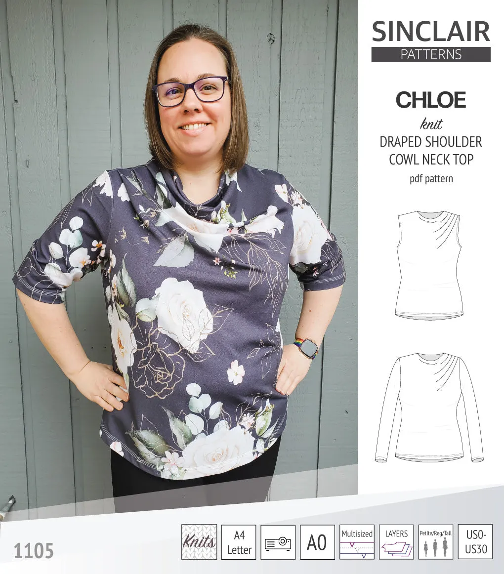Chloe draped shoulder top with a high cowl neck (PDF)