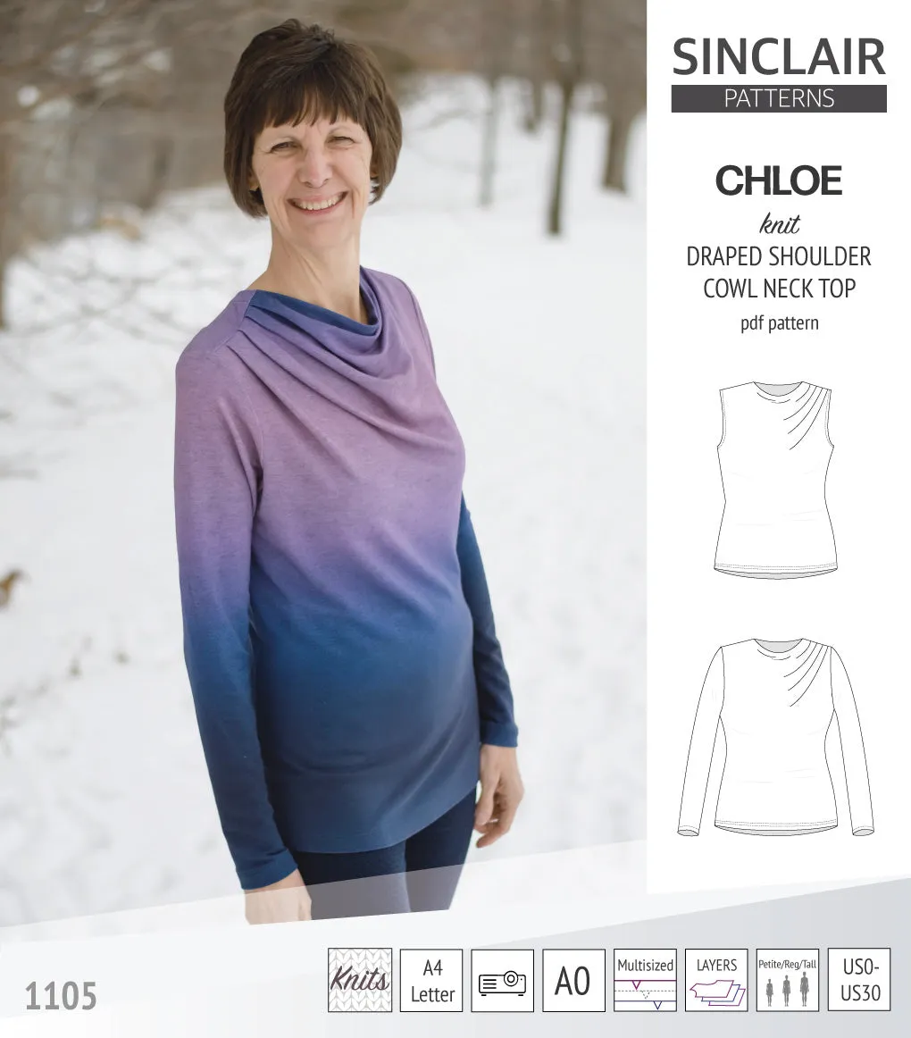 Chloe draped shoulder top with a high cowl neck (PDF)