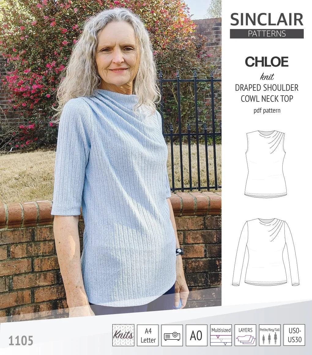 Chloe draped shoulder top with a high cowl neck (PDF)