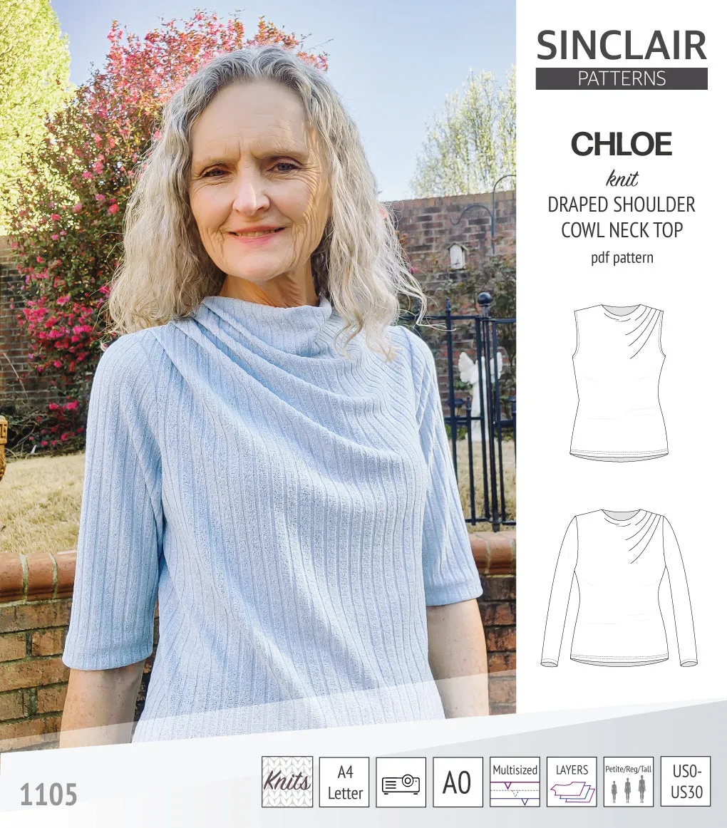 Chloe draped shoulder top with a high cowl neck (PDF)