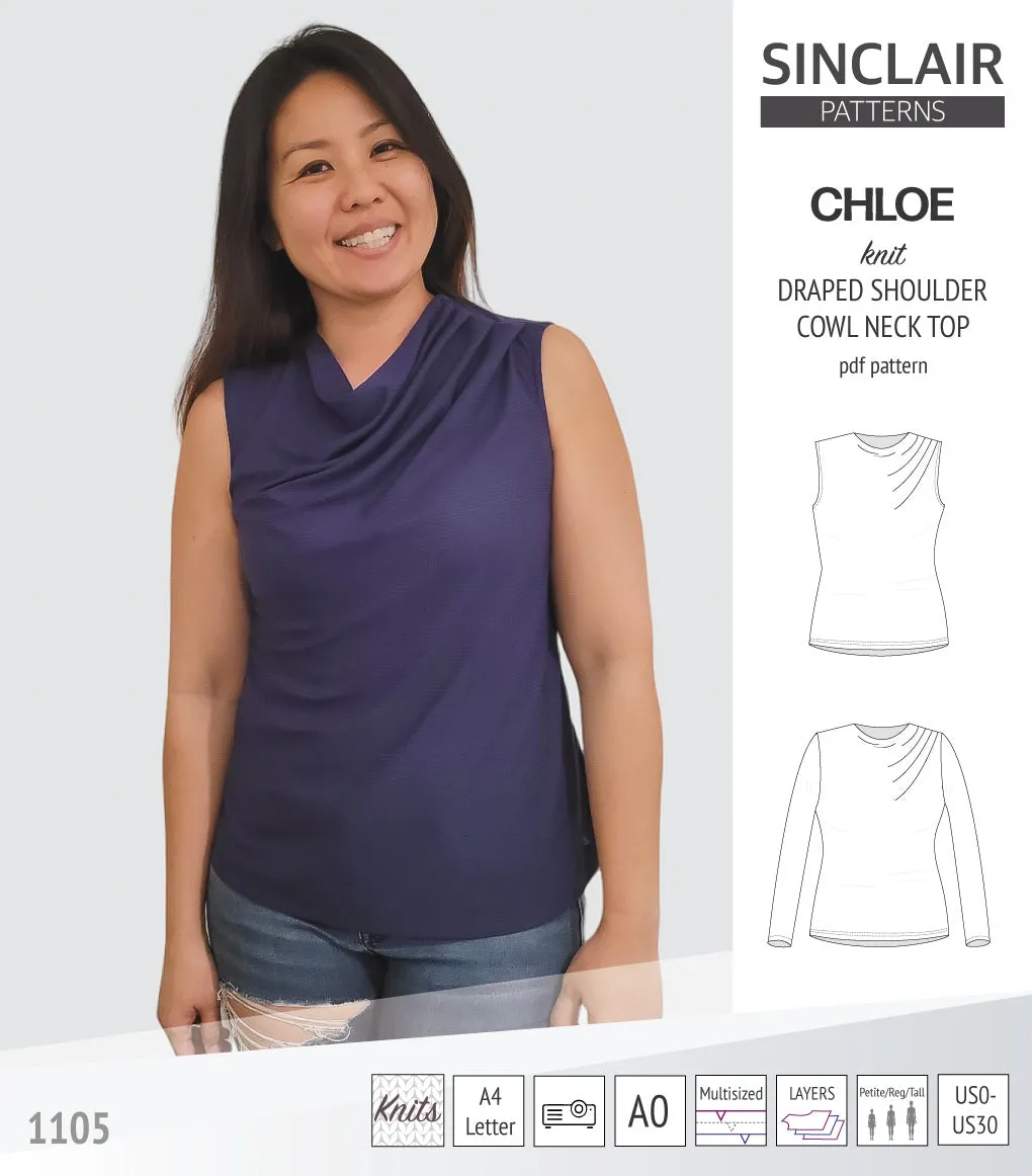 Chloe draped shoulder top with a high cowl neck (PDF)