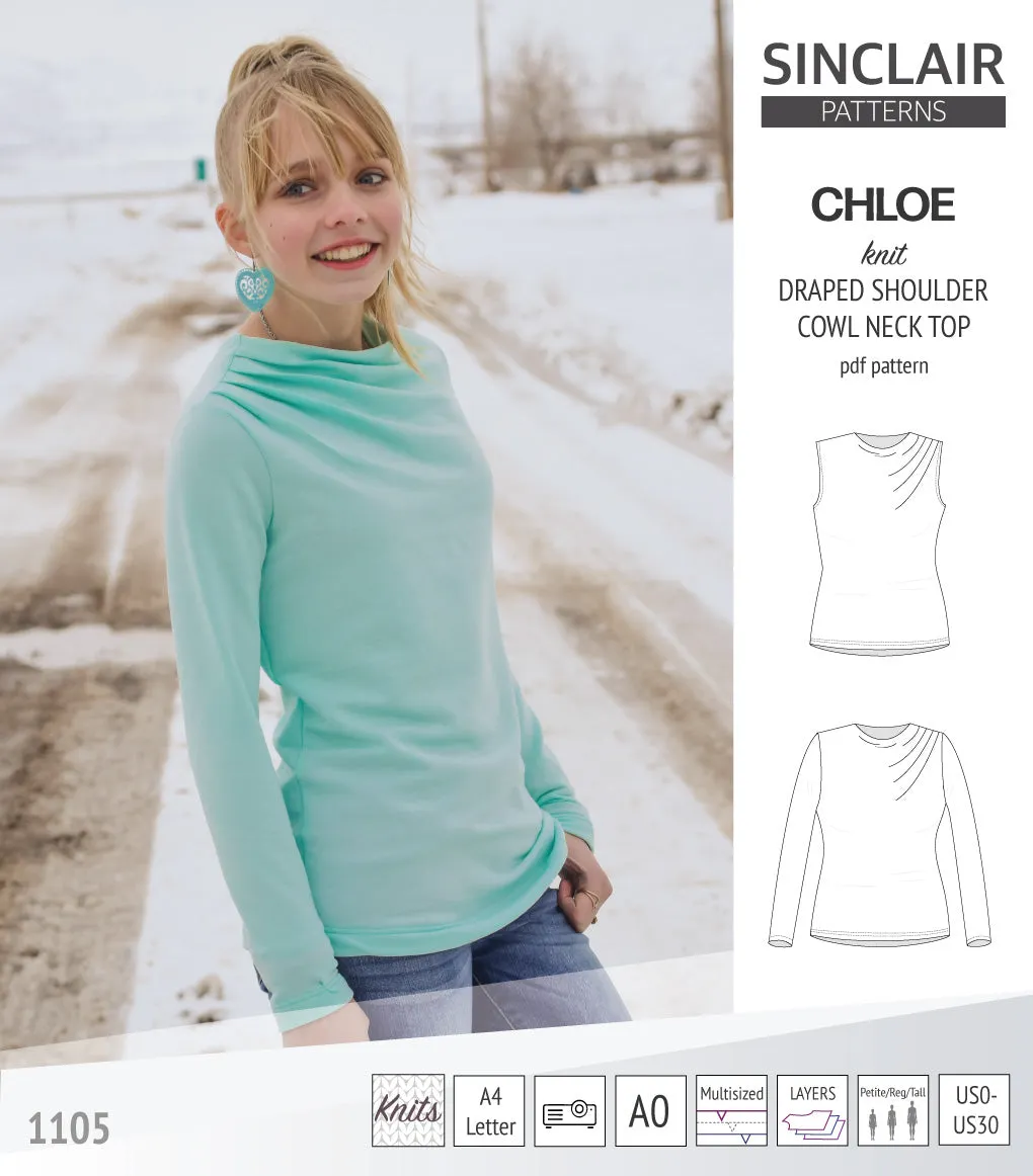 Chloe draped shoulder top with a high cowl neck (PDF)