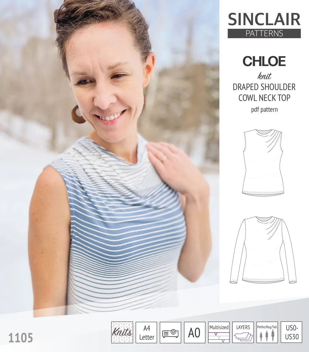 Chloe draped shoulder top with a high cowl neck (PDF)